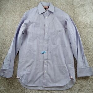 Thomas Pink Shirt‎ Mens 15x33.5 Purple Tattersall Check French Cuff *